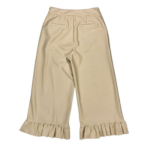 English Factory Capri Pants Sz M Cream Mustard Striped Ruffle Preppy Nautical - Picture 6 of 15